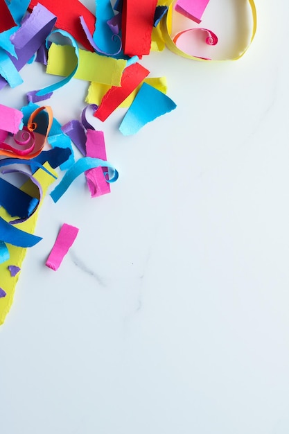 Paper confetti on marble flatlay background