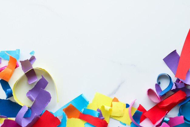 Paper confetti on marble flatlay background