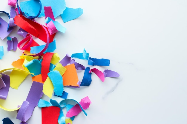 Paper confetti on marble flatlay background