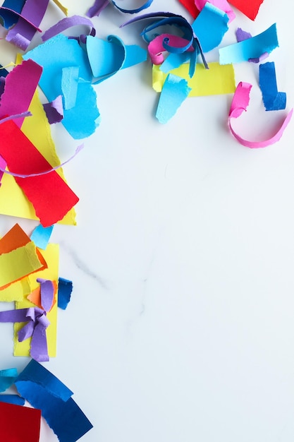 Paper confetti on marble flatlay background