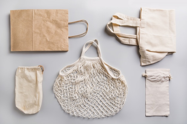 Photo paper, cotton and mesh bags for zero waste shopping