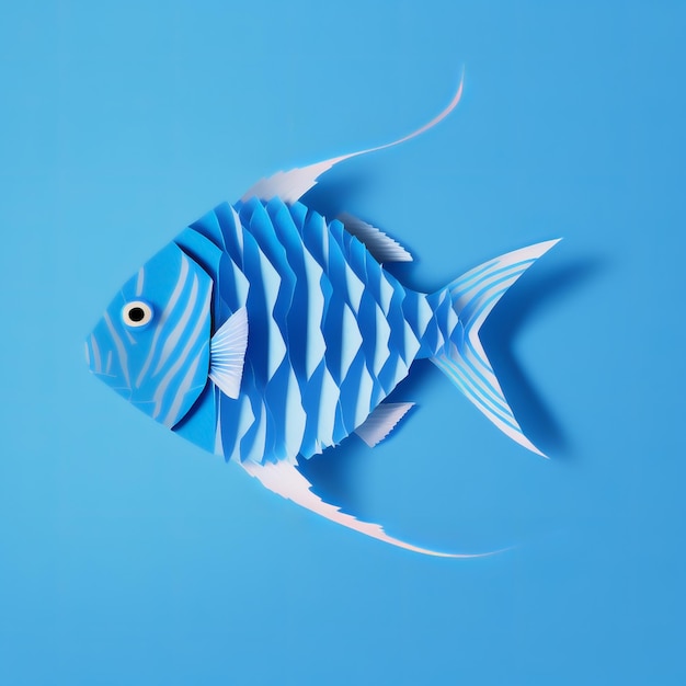 Фото Бумага голубая рыба оригами рыба на синем фоне цифровая художественная бумага голубая рыба элемент дизайна
