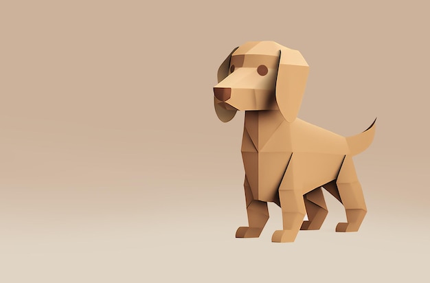 Paper craft brown dog brown origami dog on orange background\
handcraft paper dog design element