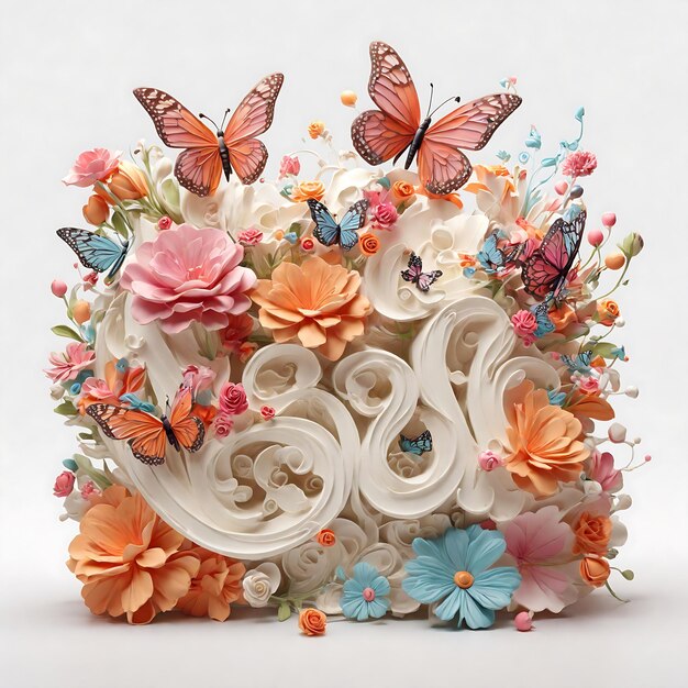 Photo paper craft flowers with butterflies