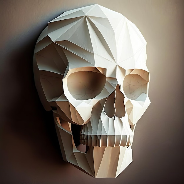 Paper craft human skull on beige background human skull origami\
day of the dead mexican skull decoration death illustration