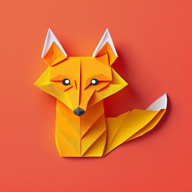 Paper craft red fox origami fox on red background digital art\
paper red fox design element