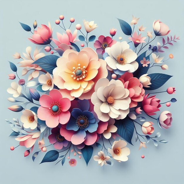 Paper creates colorful flowers in three dimensions set on a white background