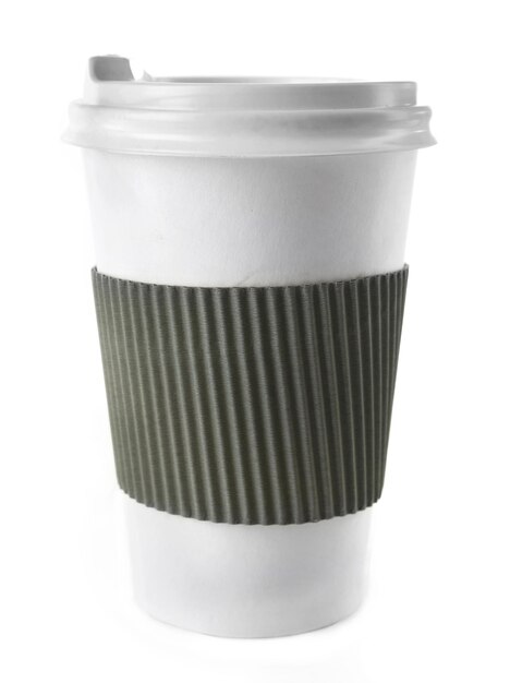 Photo paper cup of coffee isolated on white