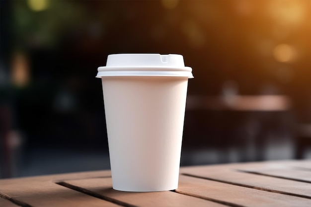 A paper cup of coffee on a table