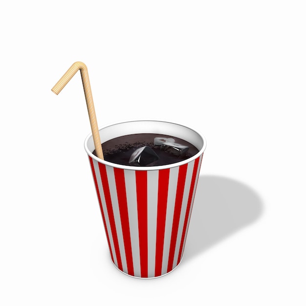 Paper cup of cola drink with ice and straw