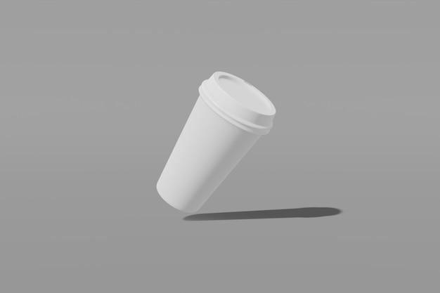 Paper cup with a lid flies on a grey background