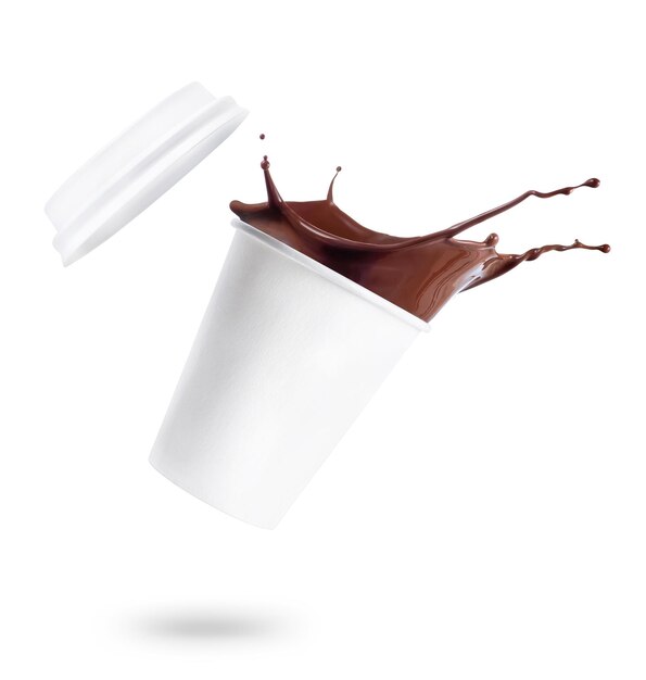 Photo paper cup with splashing hot chocolate