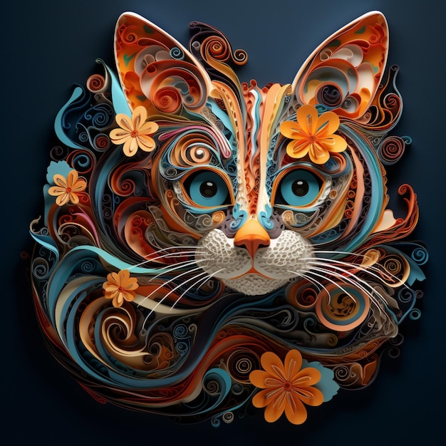 A paper cut art cat face multicolor picture AI Generated art