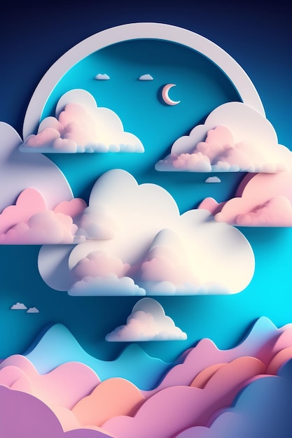 A paper cut art of clouds and moon