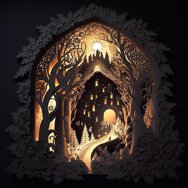 Paper cut art illustration forest and whild animals elements
carved in paper colorful image multidimensional 3d deppth
illusion