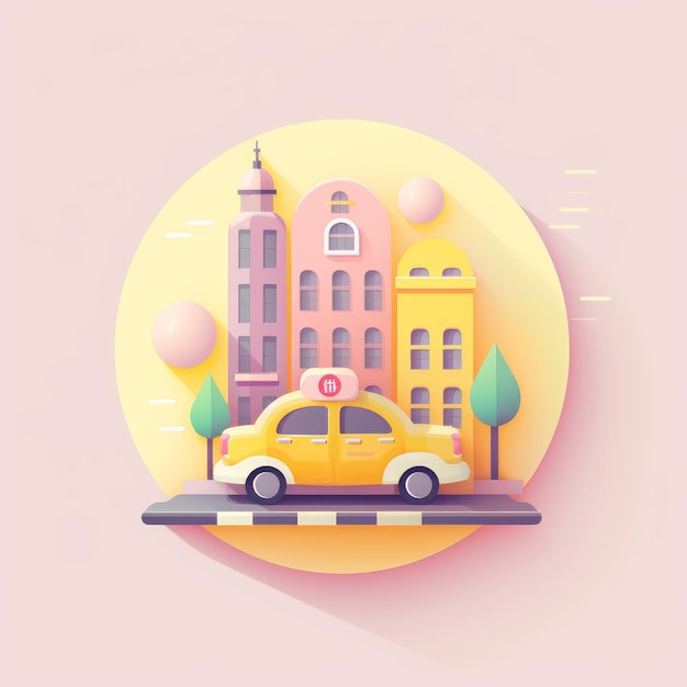 A paper cut art illustration of a taxi in a city.