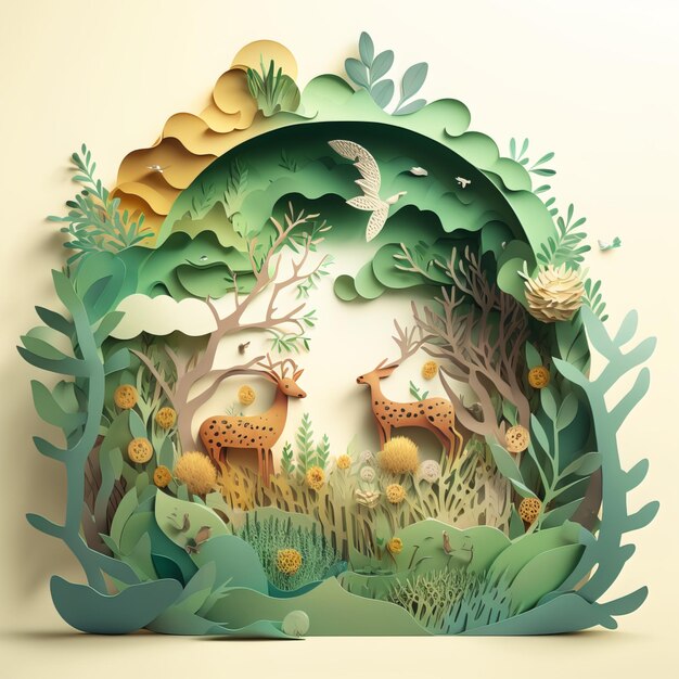 Paper Cut Art - Moeder Natuur - Bescherm en hou ervan. AI generatief.