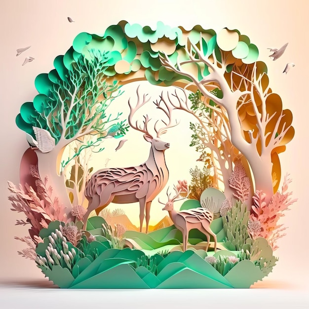 Paper Cut Art - Moeder Natuur - Bescherm en hou ervan. AI generatief.