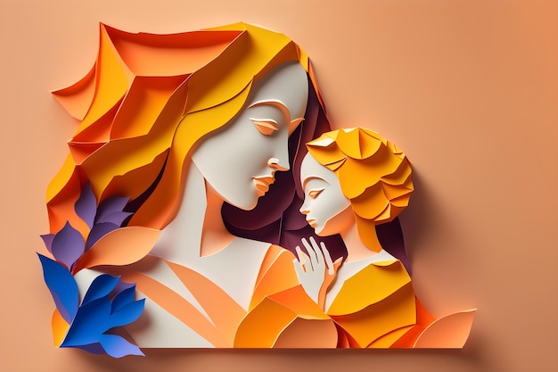 A paper cut art of a mother and her child