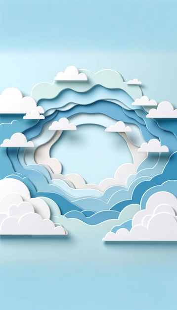 Paper Cut Art Styled Clouds with Blue Background