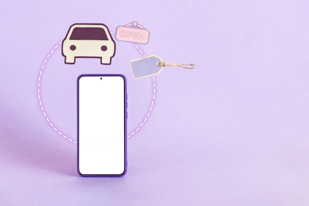 Paper cut Car rental icon isolated on violet background