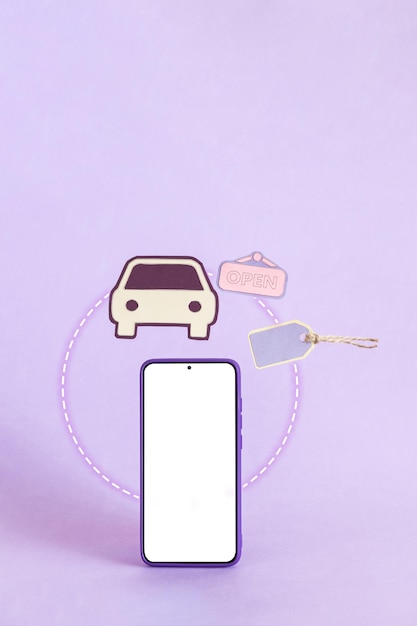 Paper cut Car rental icon isolated on violet background