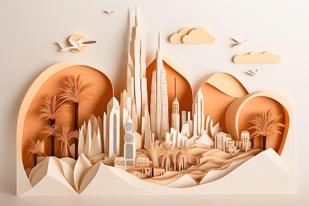 A paper cut of a city with a city in the background.