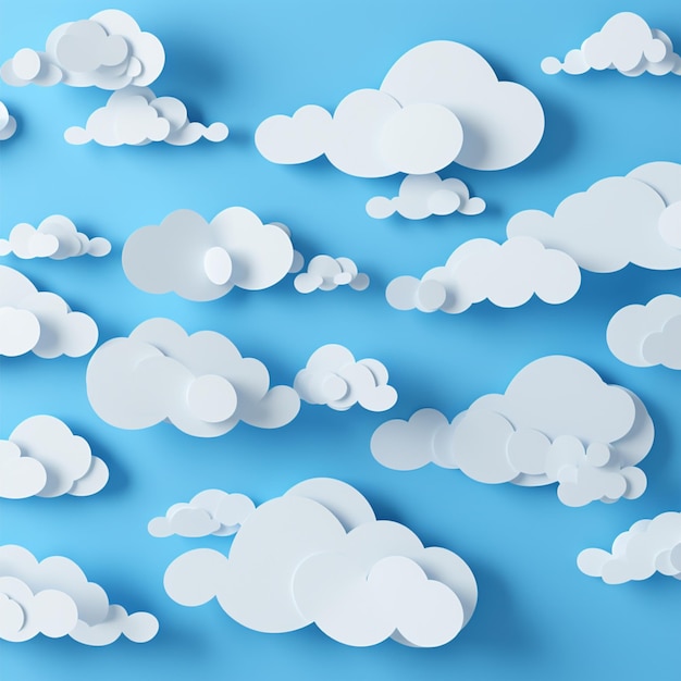 Paper cut clouds and blue creative concept background