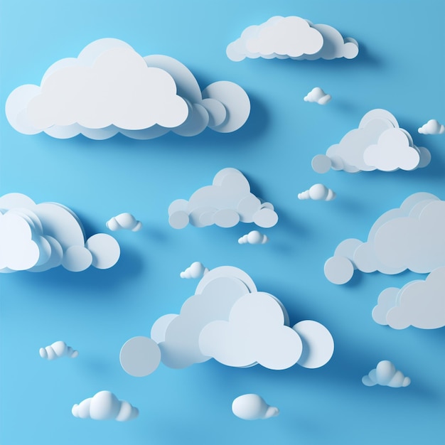 Paper cut clouds and blue creative concept background