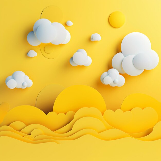 Paper cut clouds and yellow creative concept background