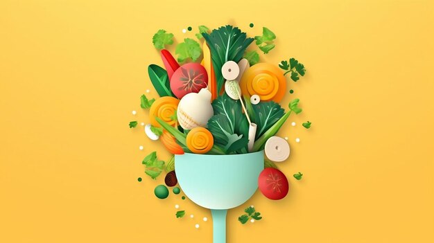 Paper cut craft style soup ladle with vegetables Generative AI