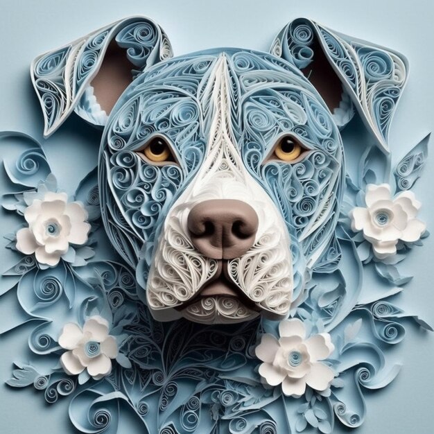 A paper cut dog with flowers on it