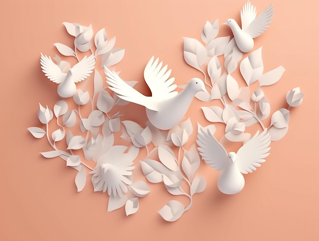 Paper cut dove pigeon peace background illustration AI generated