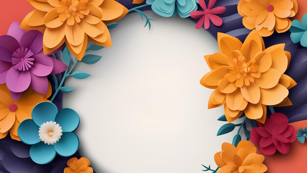 Paper cut effect flowers frame paper cut flowers