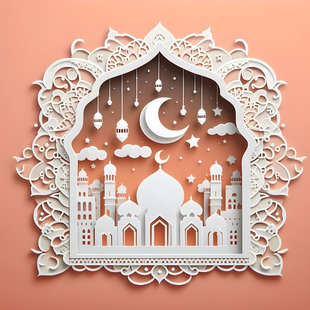 paper cut of Eid mubarak background wallpaper poster and banner design