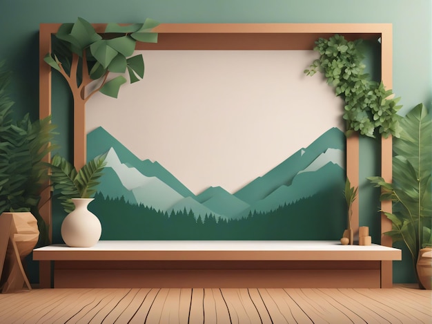 Paper cut of empty studio product display with natural background for product display presentation