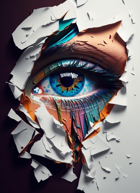 paper cut eye with oil painting art generated with ai