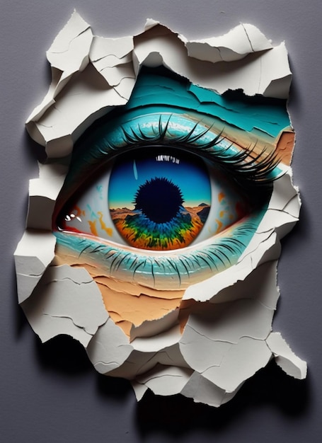 오일 페인팅으로 페이퍼 커트 아이 (Paper cut eye with oil painting art generated with ai)