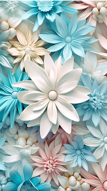 Paper cut flowers on blue background Paper art and craft style