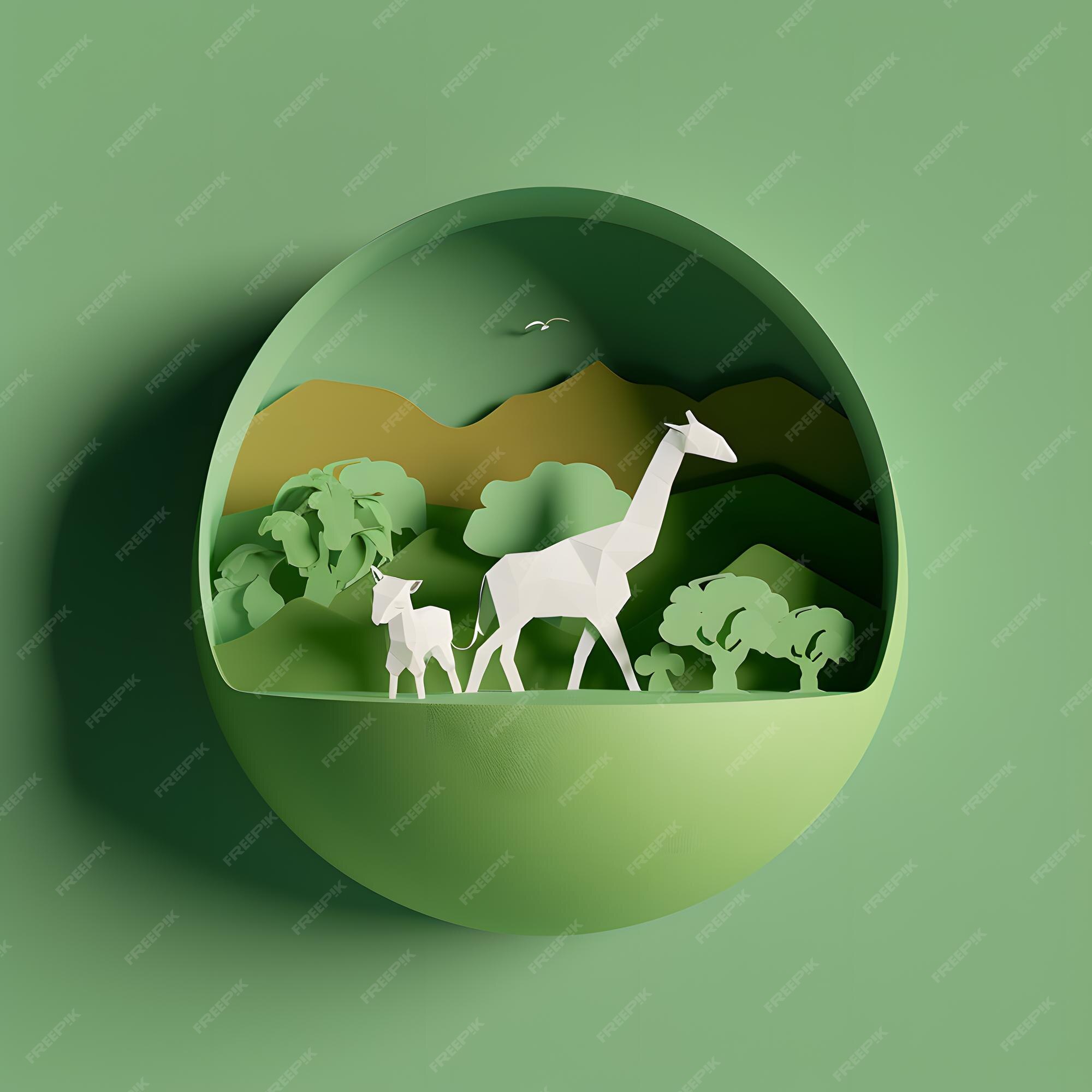 Premium Photo | Paper cut of giraffe and camel on green
