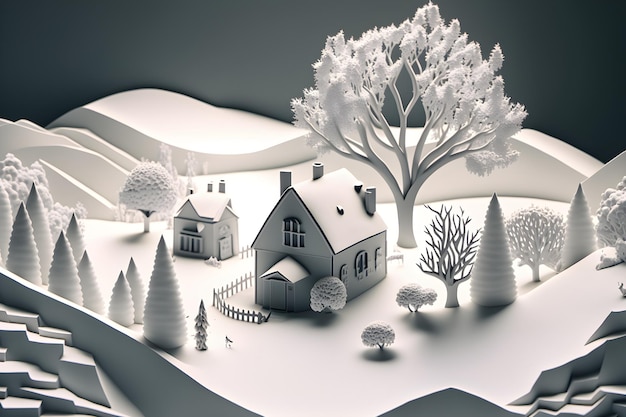 Photo a paper cut of a house with trees and a house in the background