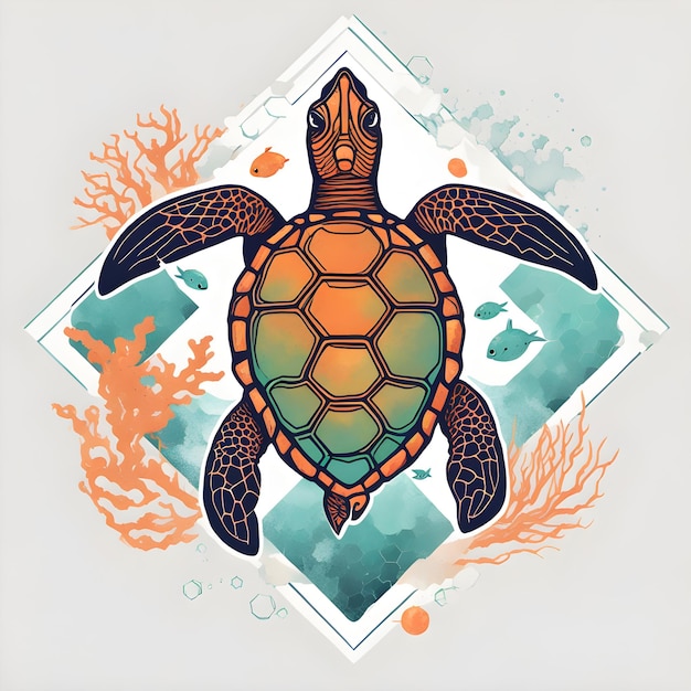 Foto illustrazione in carta tartaruga marina maestosa in blu e verde