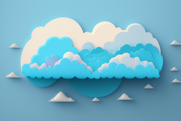 Un'illustrazione di carta tagliata di un cielo con nuvole e un uccello che vola nel cielo
