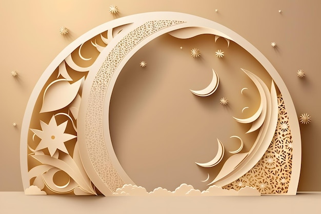 Paper cut moon and stars on a gold background