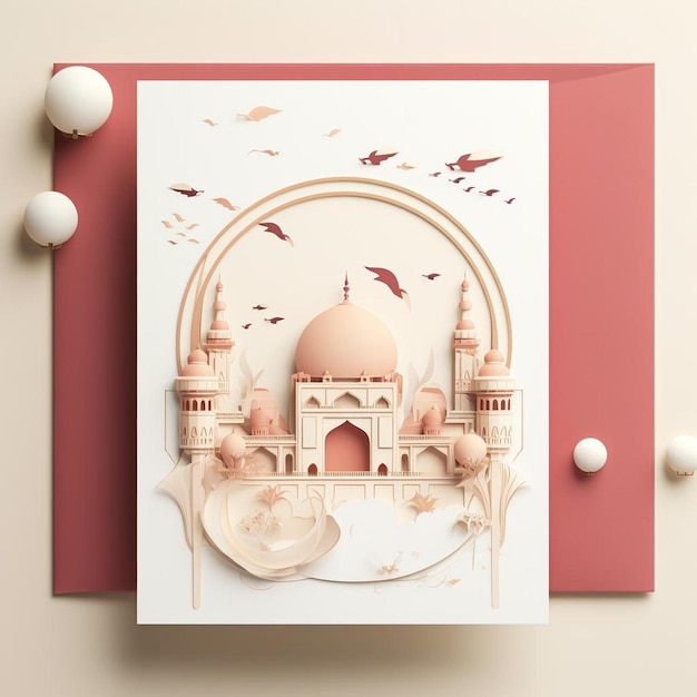 a paper cut of a mosque surrounded by eggs