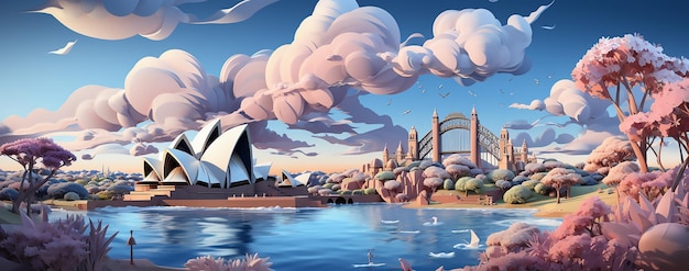 Paper cut of art illustratie van australia landmark toeristische attractie Australia Day