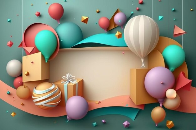 Photo a paper cut out of a box with balloons and a gift box.