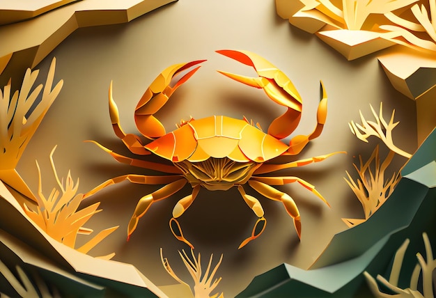 A paper cut out of a crab