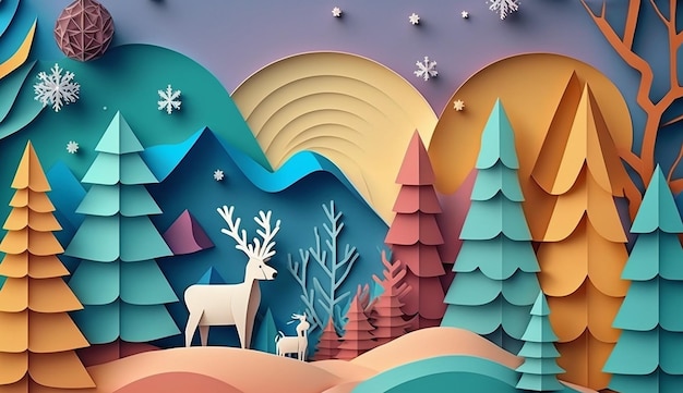 Paper cut out of a deer and a deer in the forest