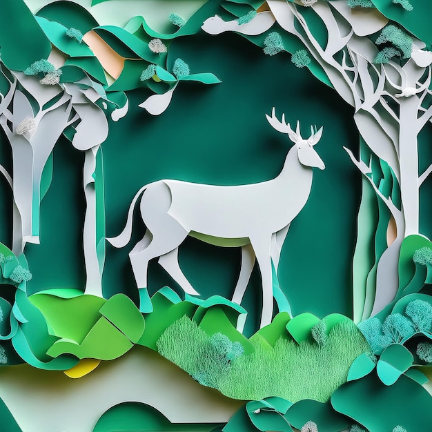 Photo paper cut out of a deer in a forest